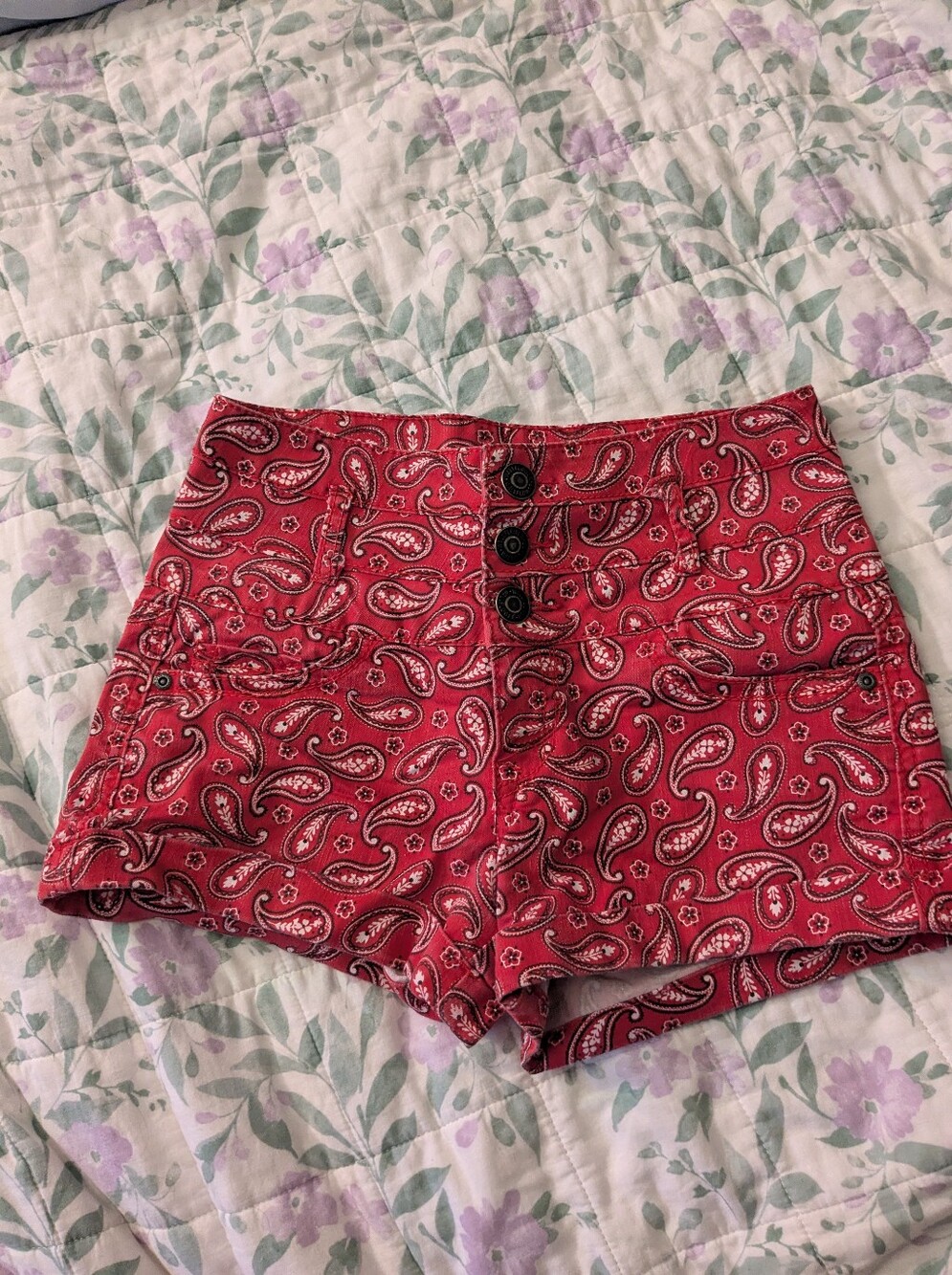 Wallflower Size 5 Red Paisley Pattern High Waist Shorts